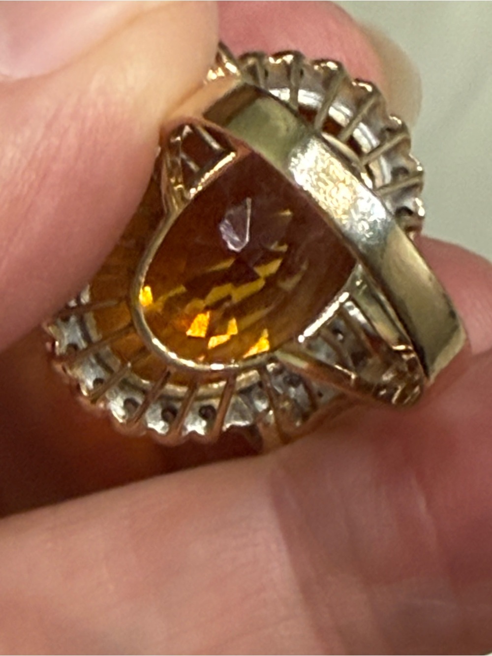 14k Gold Citrine Diamond Ring Size 7.5 Large Gemstone Statement Luxury - Picture 12 of 16